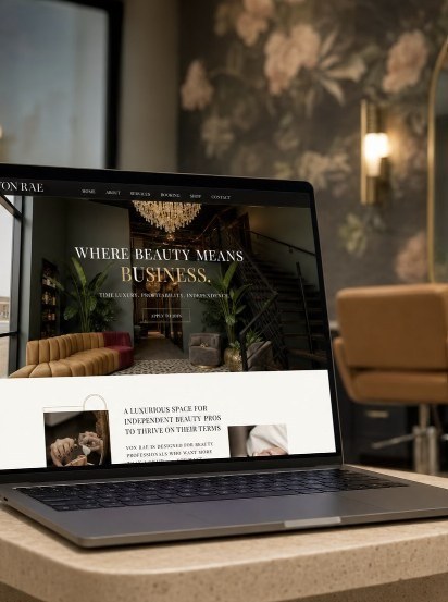 The Von Rae Salon Suites site shown on a laptop