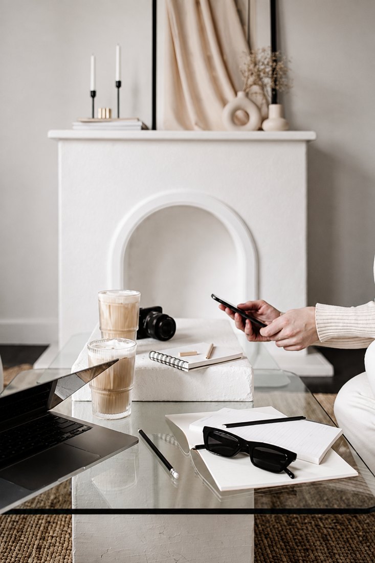 Elegant neutral living room setting, custom website design services from The Agency