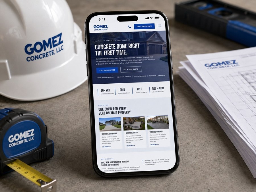The Gomez Concrete site shown on a phone