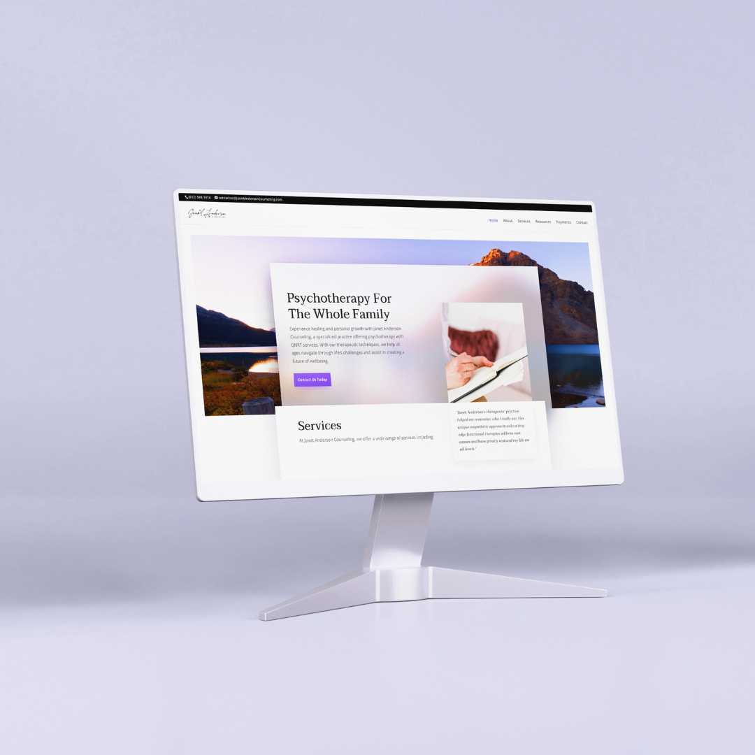 The newly rebranded homepage for Janet Anderson Counseling, featuring clean layout and soothing colors.