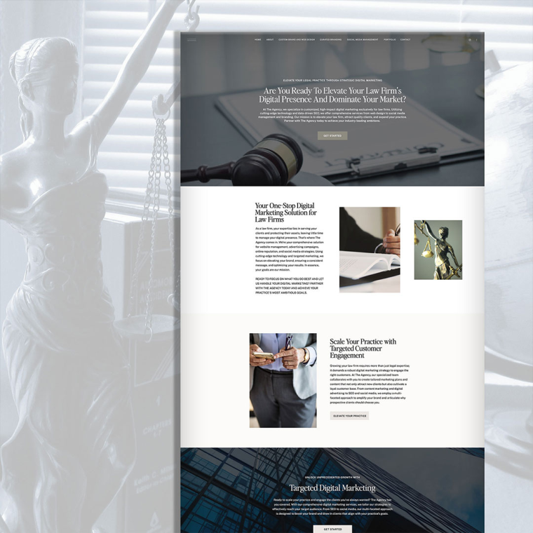 Professional website layout for a law firm displayed on a computer screen
