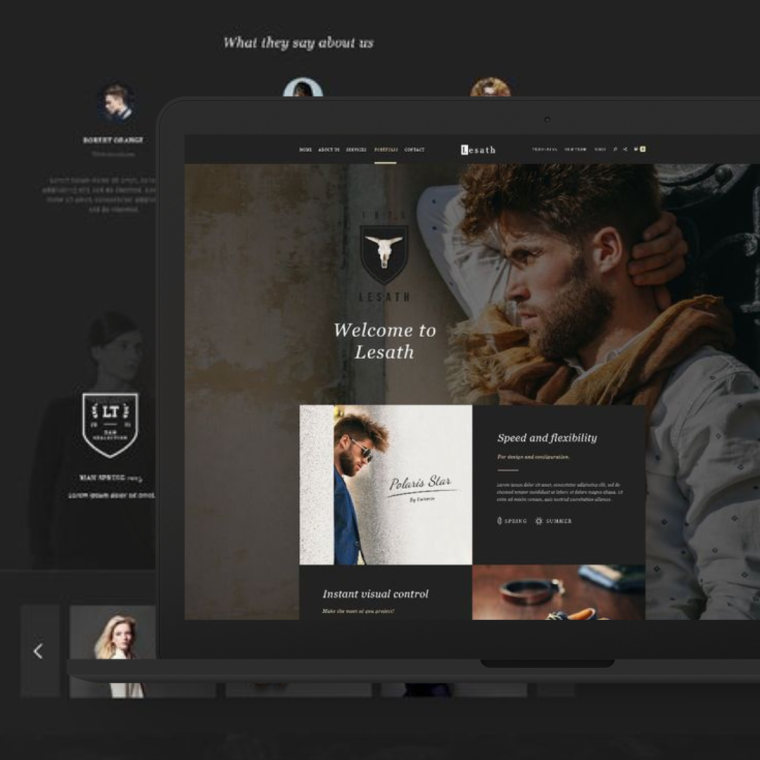 Dark and dramatic website design with bold typography and elegant graphics