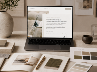 Elevated website color palette and brand identity materials for a custom website design