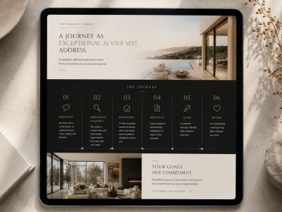 Homepage layout of a high-converting real estate website with hero section, sold gallery, and contact call to action